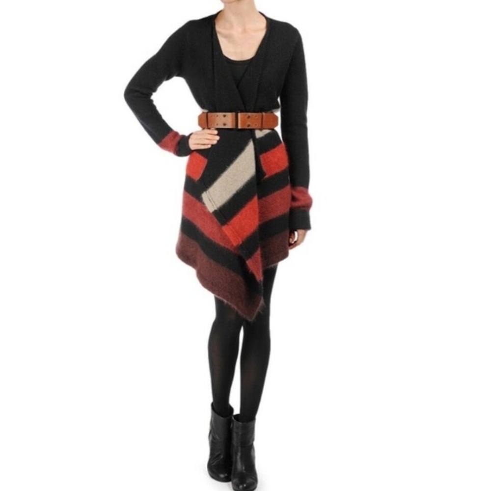 Rag & Bone | Bedford Mohair‎ Wool Waterfall Drape Cardigan Black Red Tan XS